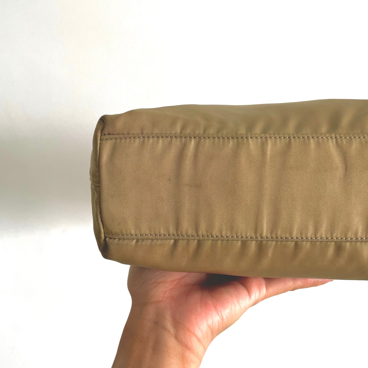 Prada Beige Tessuto Classic Logo Zip Nylon Mini Shopper Tote Bag