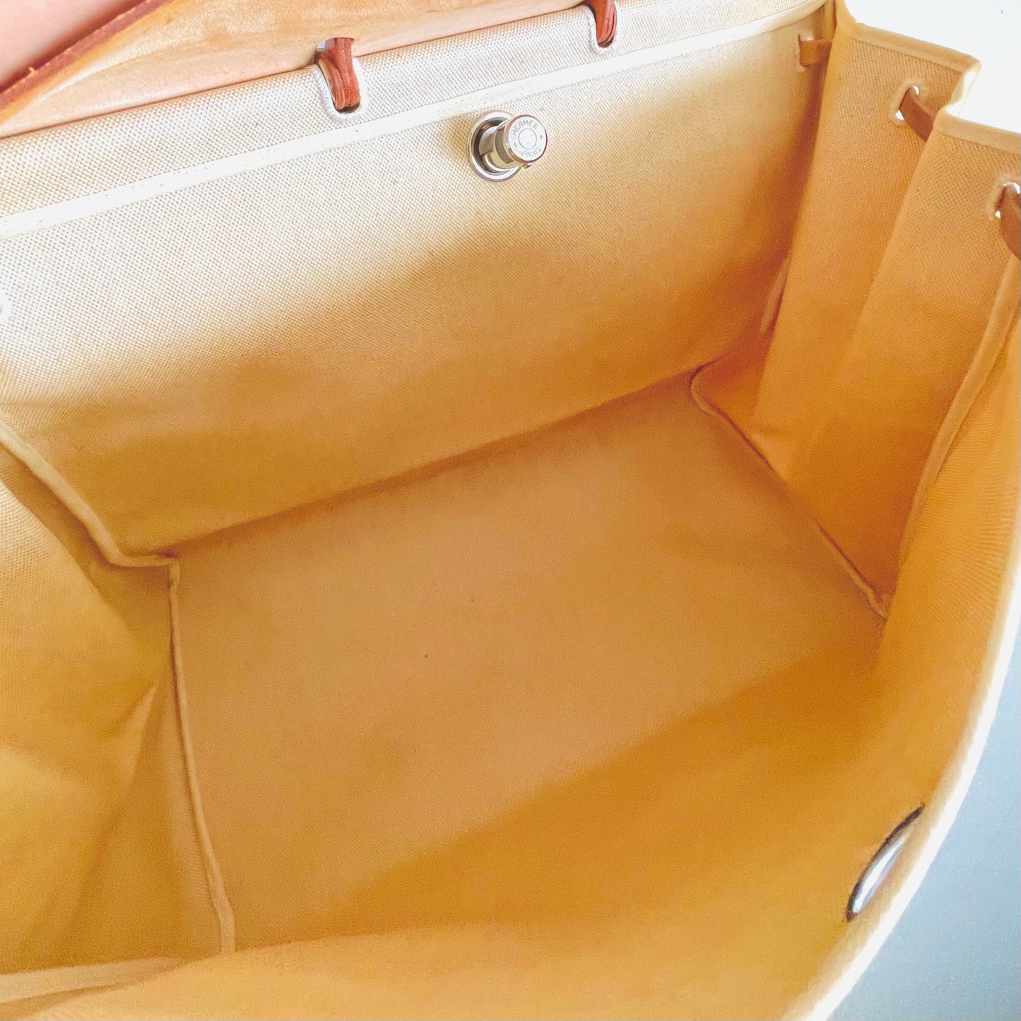 Hermes Beige Herbag GM Canvas / Leather Top Handle Flap Tote Shoulder Sling Bag