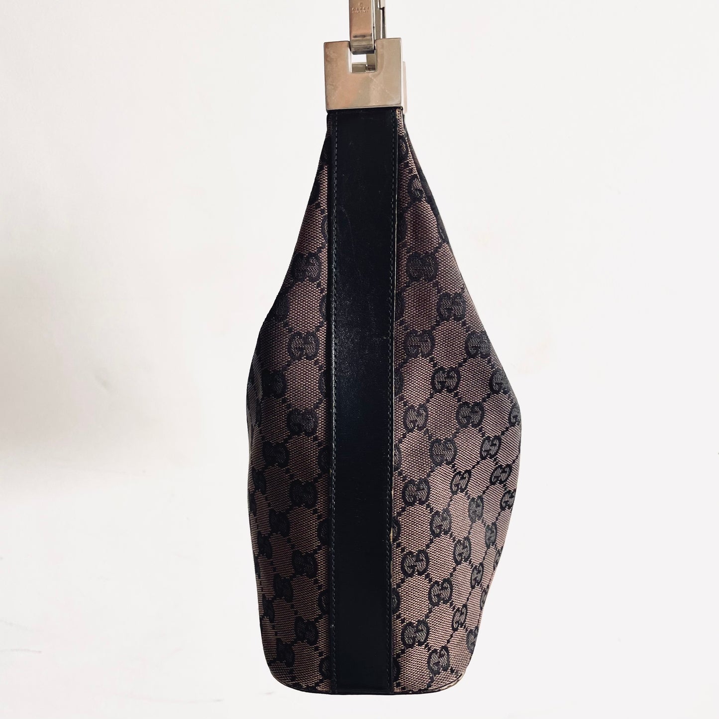 Gucci Dark Brown / Black GG Monogram Logo Hobo Baguette Small Convertible Shoulder Bag