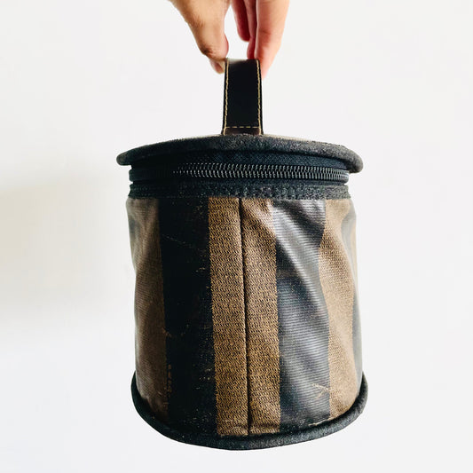 Fendi Pequin Striped FF Logo Monogram Small Vanity Case Top Handle Bag