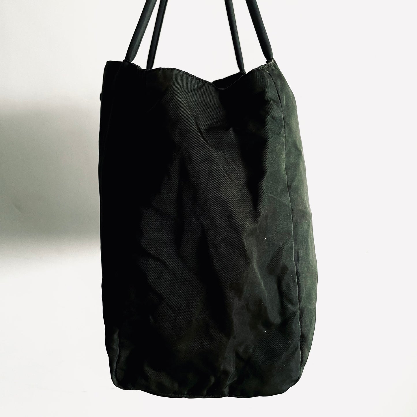 Prada Dark Green Khaki Tessuto Classic Logo Nylon Triangular Structured Tote Bag