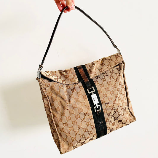 Gucci Jackie Beige GG Monogram Logo Top Handle Flap Bag