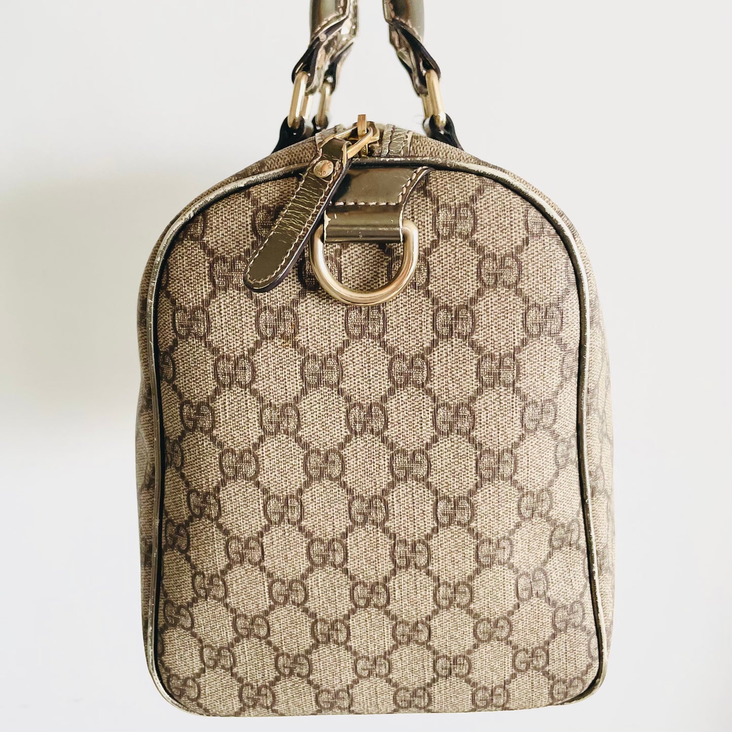 Gucci Beige GG Monogram Logo Boston Speedy Top Handle Bag