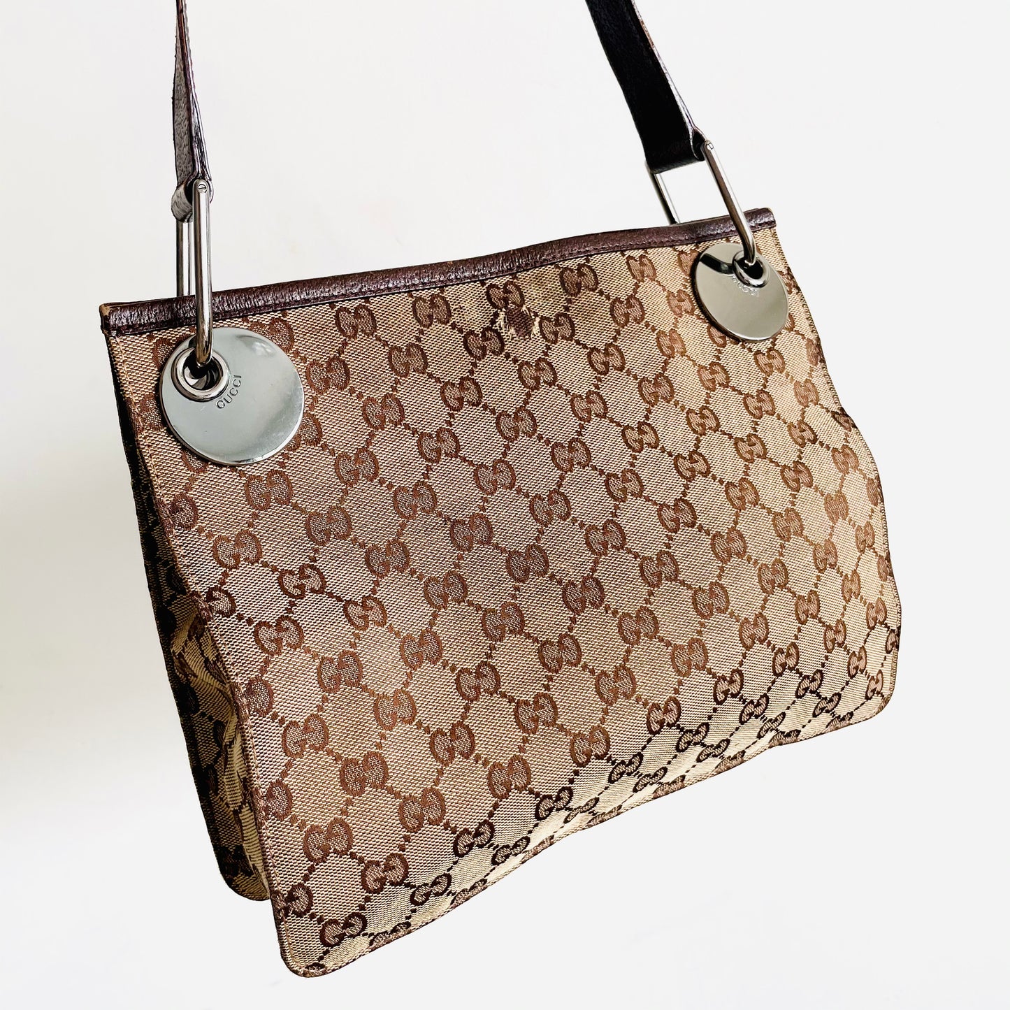 Gucci Beige / Brown GG Monogram Logo Eclipse Shoulder Sling Bag