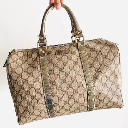 Gucci Beige GG Monogram Logo Boston Speedy Top Handle Bag