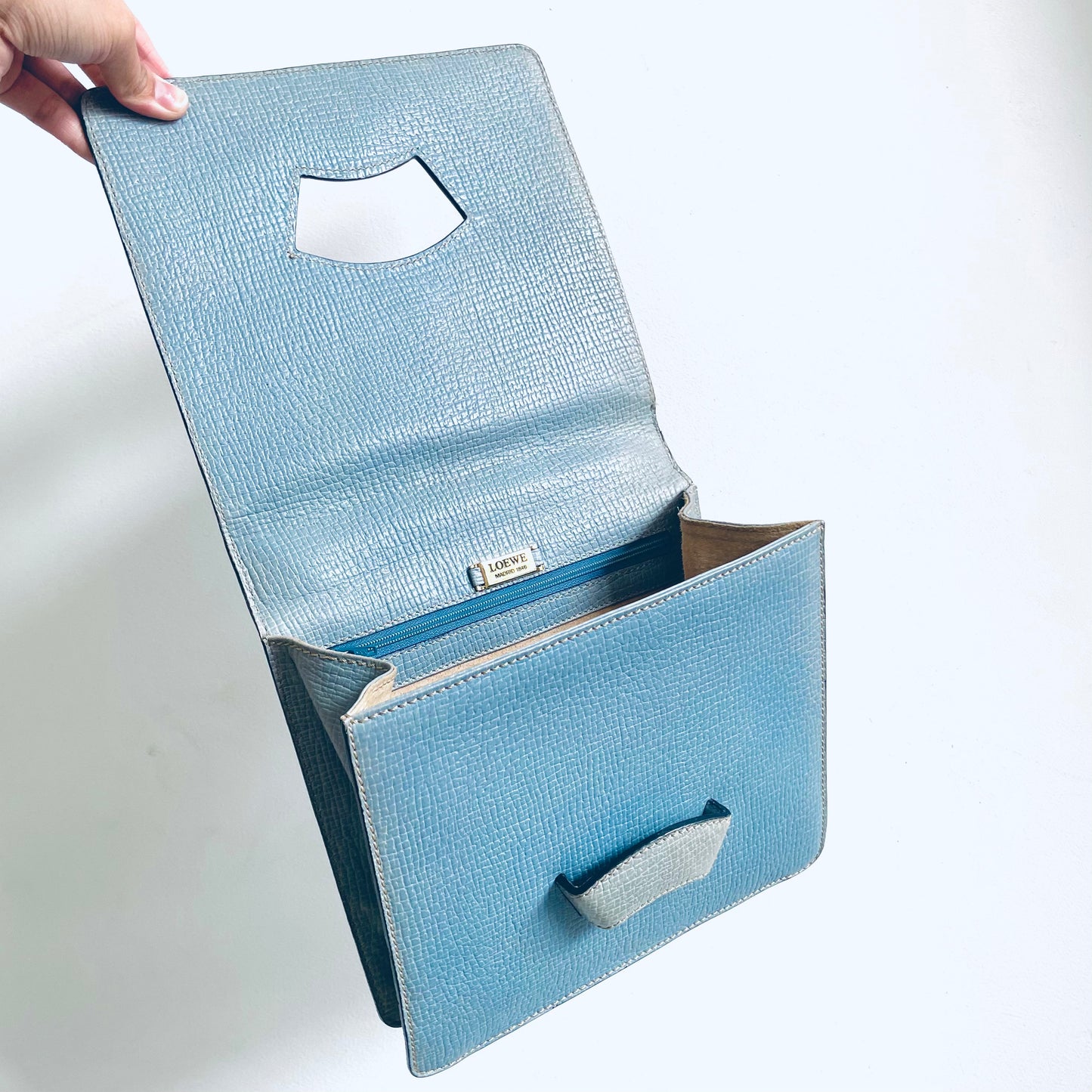 Loewe Blue Barcelona Flap Grained Leather Top Handle Bag