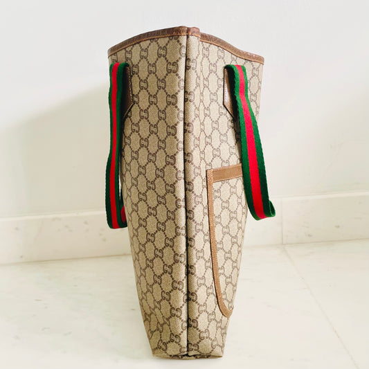 Gucci GG Monogram Logo Vintage Tote Bag with Web Striped Straps