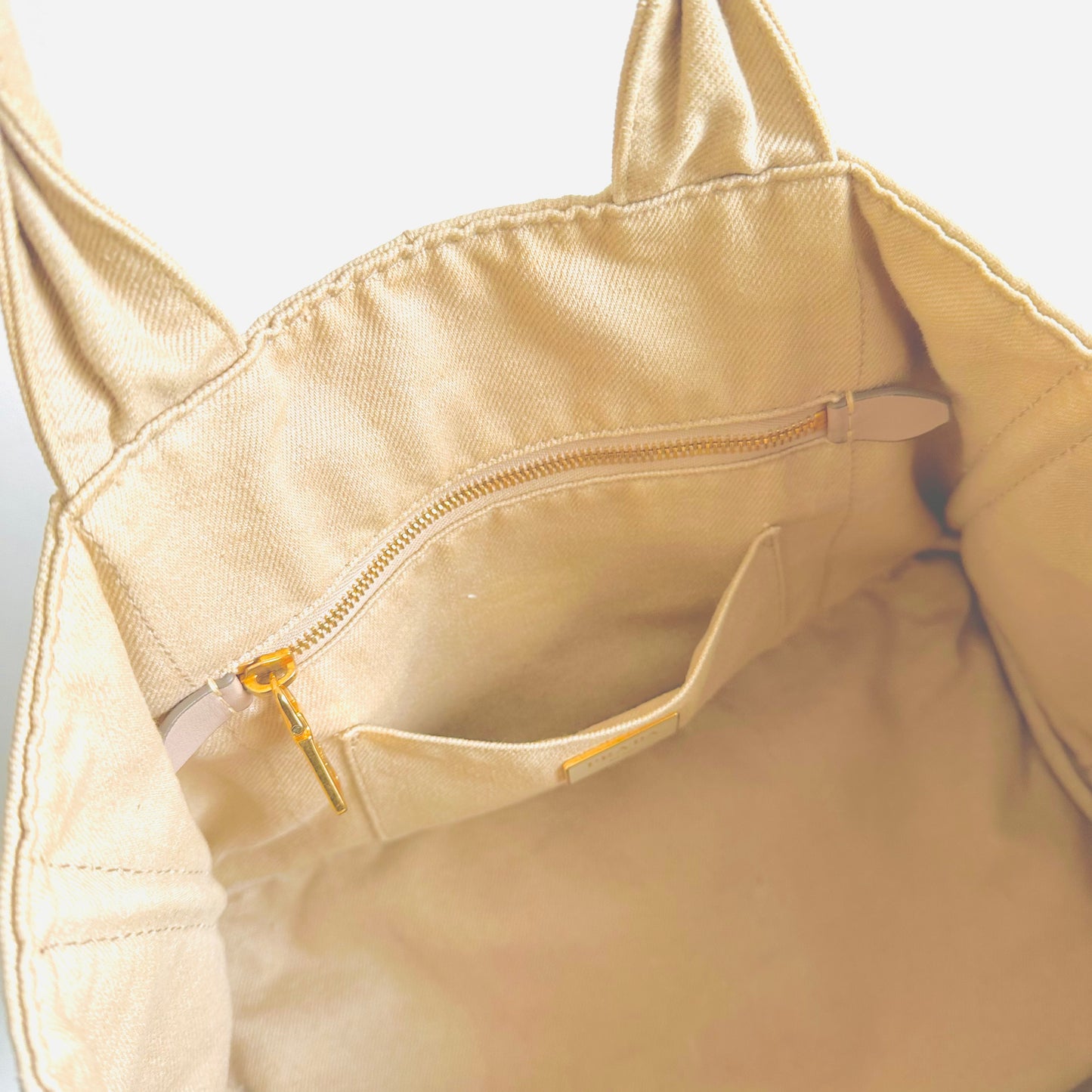 Prada Beige Cream Canapa Small Classic Logo Structured Shopper Tote Bag