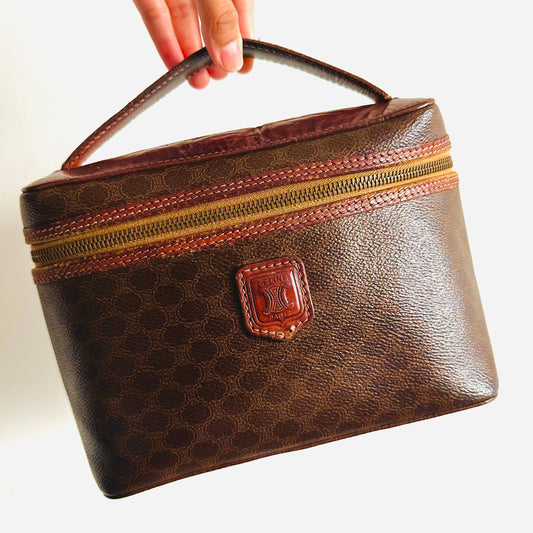 Celine Triomphe Macadam Monogram Logo Vintage Vanity Case Top Handle Bag