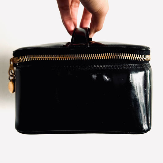 Chanel Black GHW CC Logo Patent Wide Vanity Top Handle Case Bag 5s